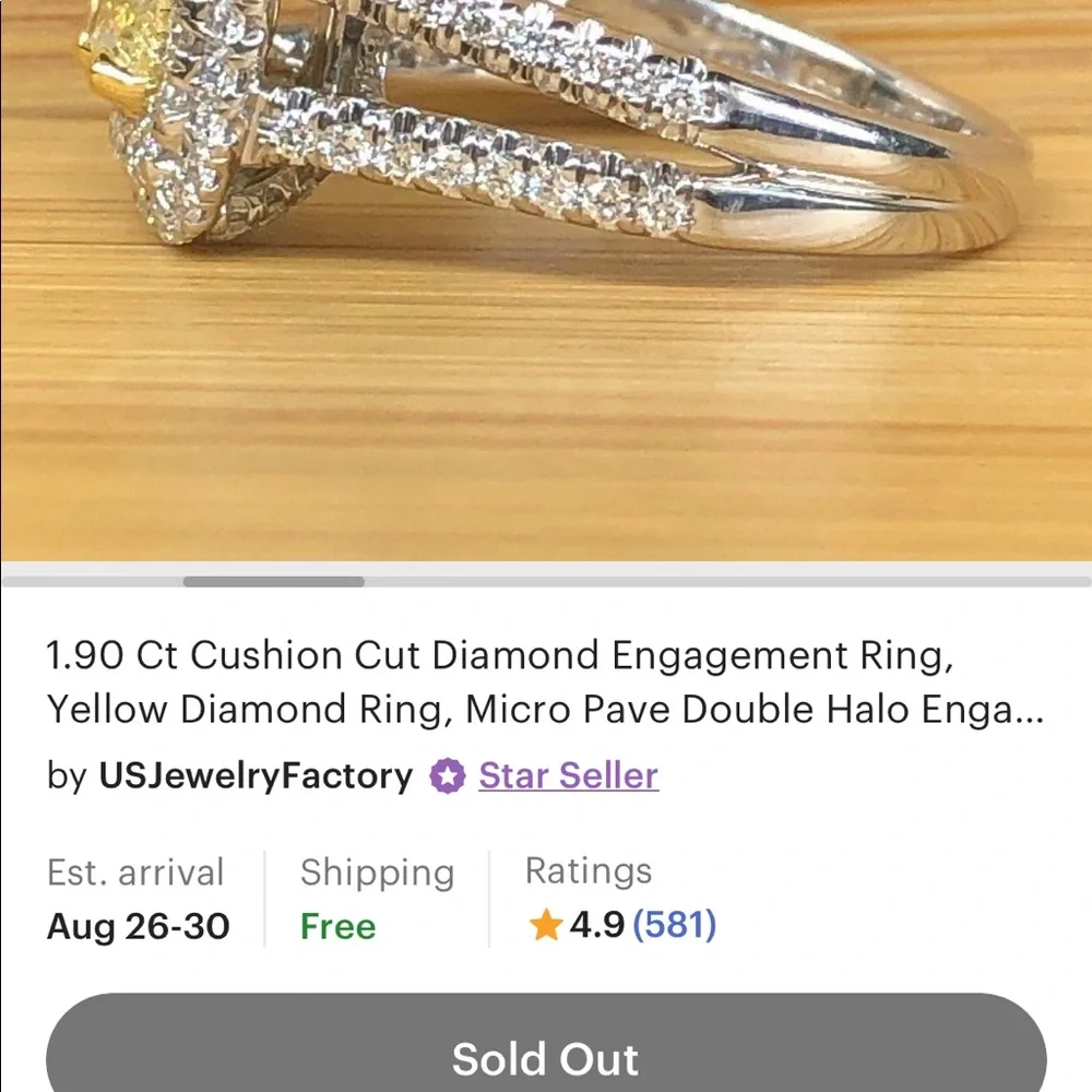 Size 7.5 yellow and white diamond ring
